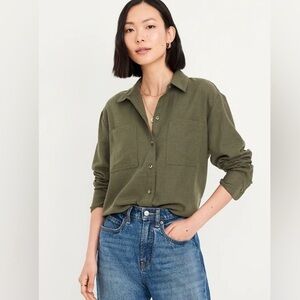 Old Navy Women’s Flannel Boyfriend Button-Down Shirt NWT Size Small S Olive
